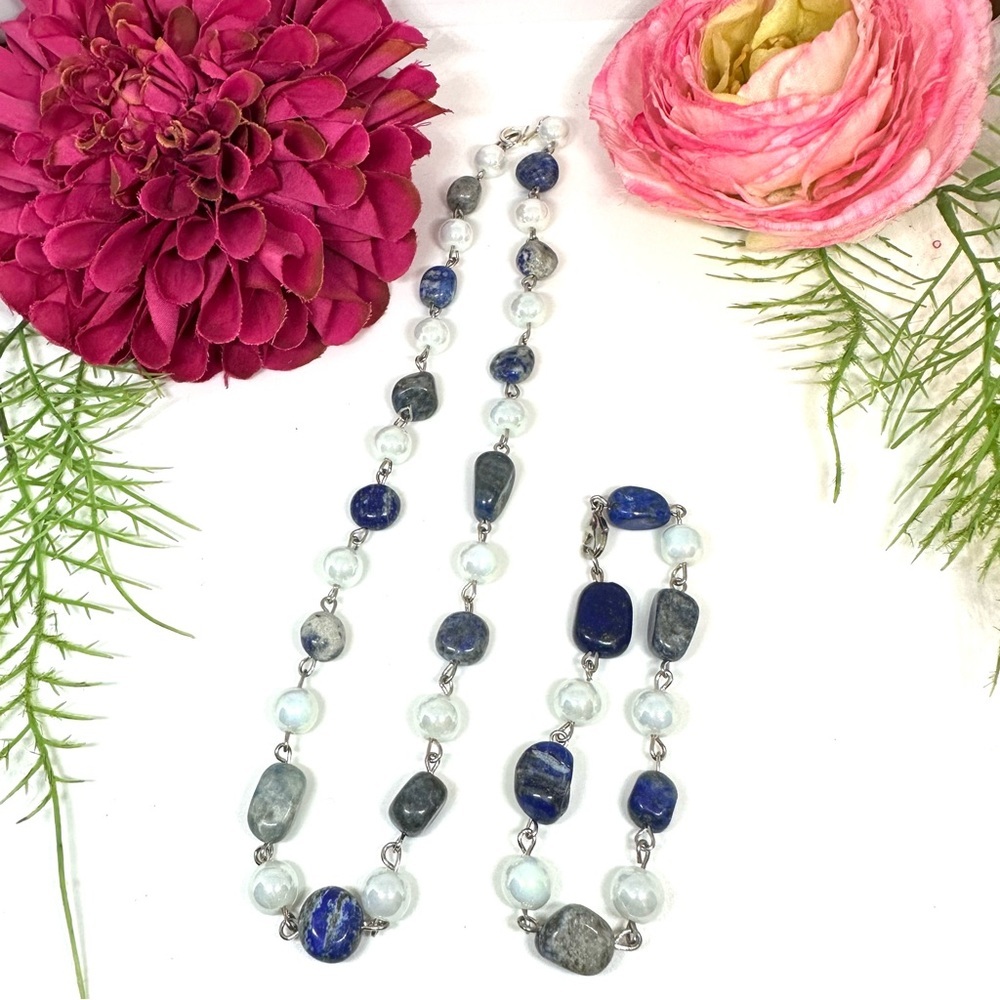 NEW⚜️LAPIS LAZULI & Carnival Glass Beaded Necklace - Picture 5 of 5